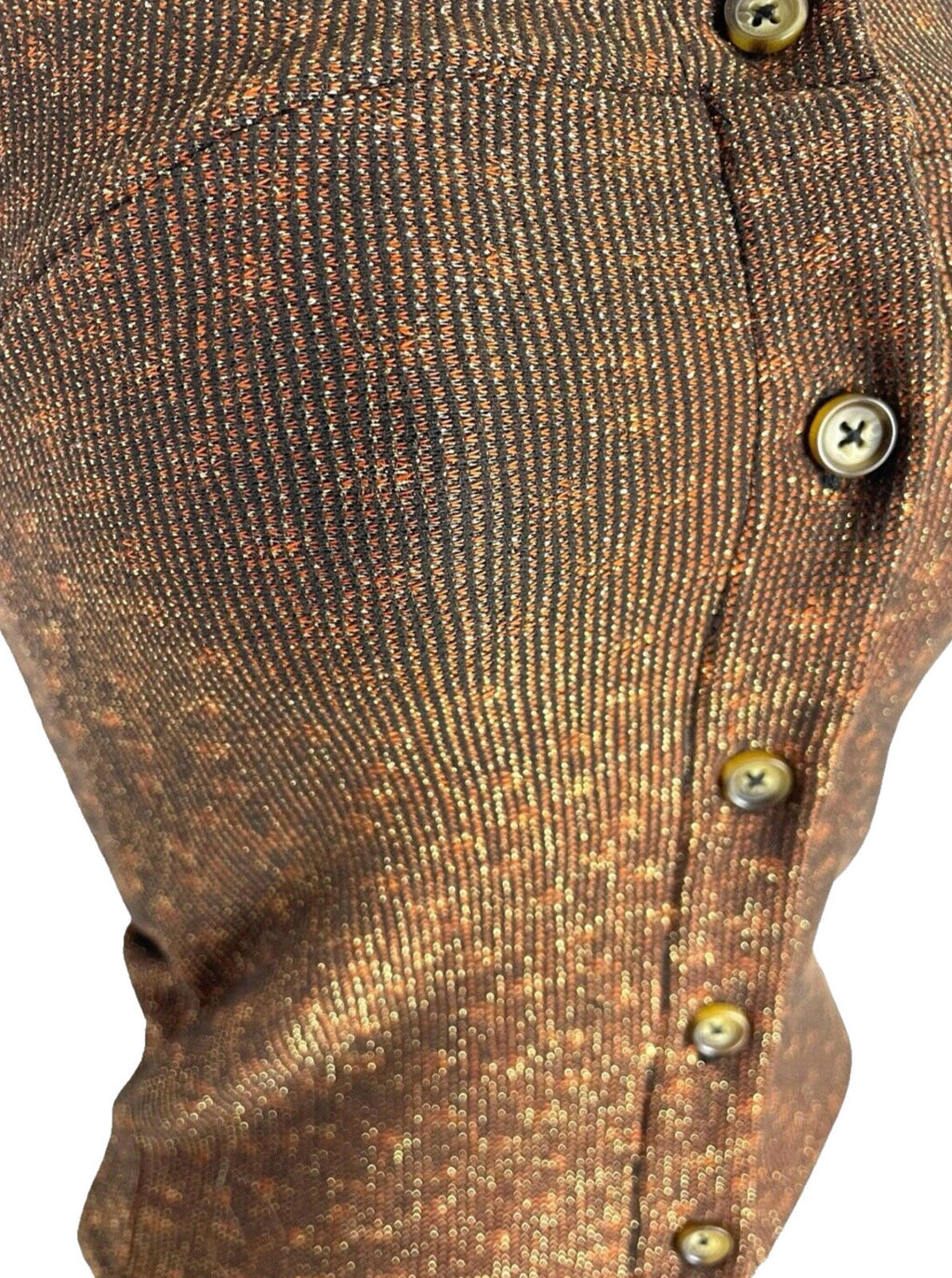 Brown Knit Bandeau Top Women’s UK Size 6 Strapless Button Up Gold Sparkle Detail