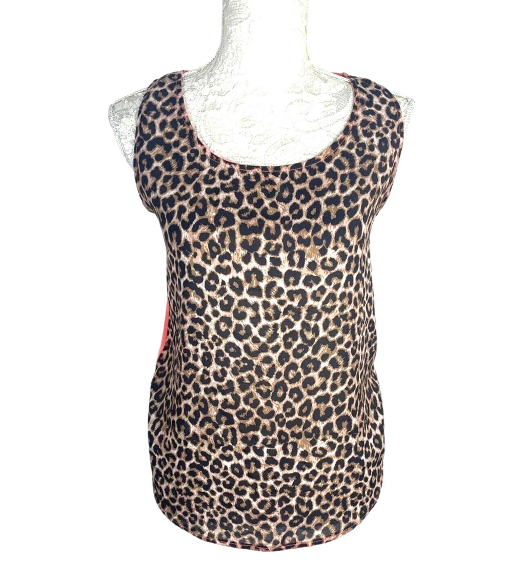Leopard Print Tank Top Women's UK Size Medium M Contrasting Back Panel