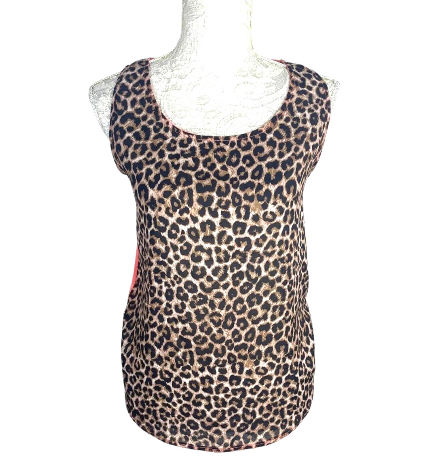 Leopard Print Tank Top Women's UK Size Medium M Contrasting Back Panel