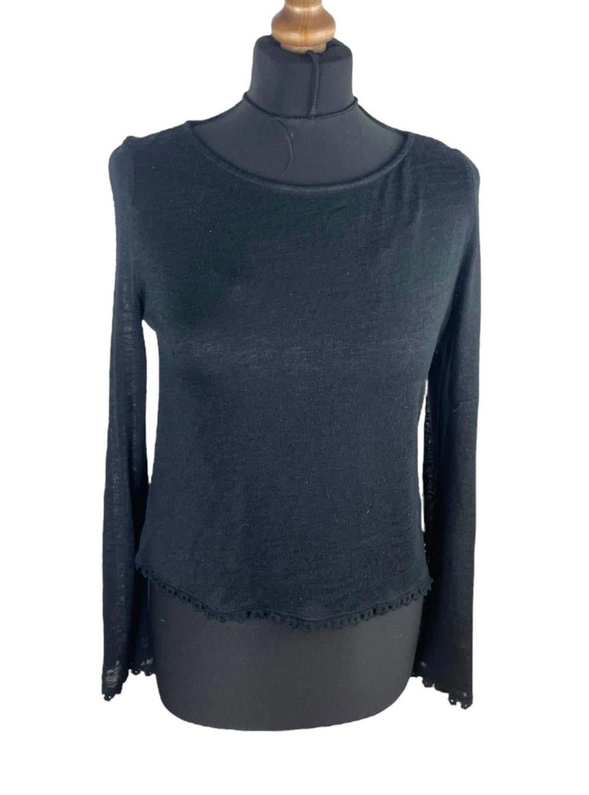Divided Black Long Sleeve Blouse Top Frilled Hem Women’s UK Size S