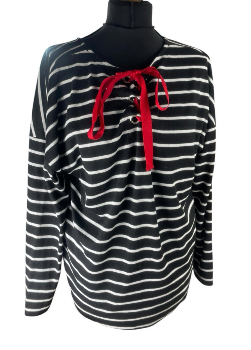 Matalan Thin Stripe Jumper Red Bow Detail Women’s UK Size 18