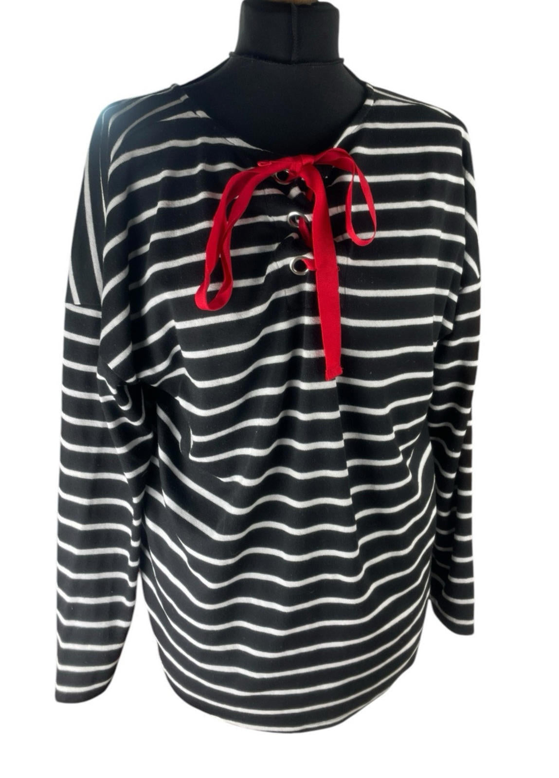 Matalan Thin Stripe Jumper Red Bow Detail Women’s UK Size 18
