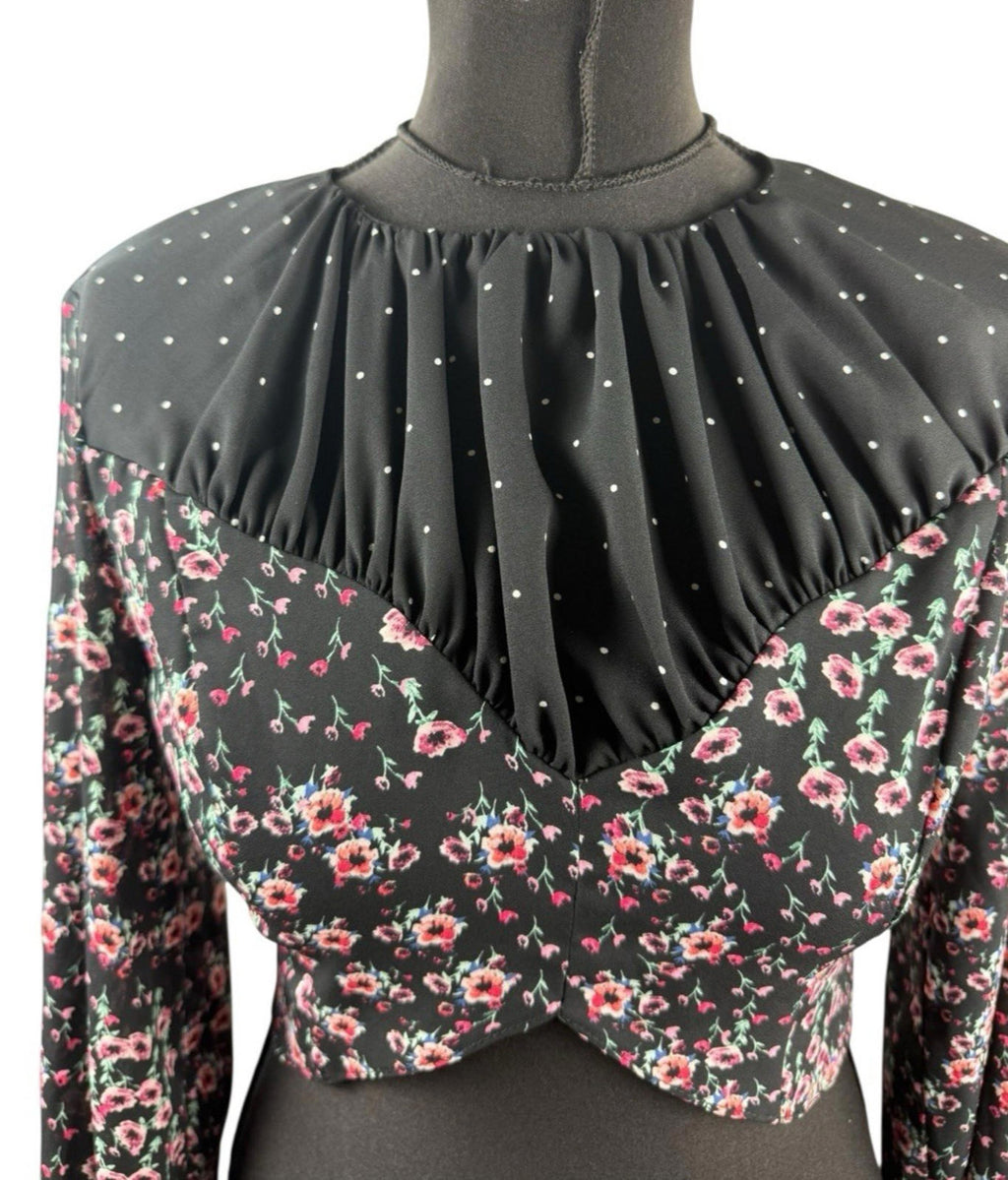 Topshop Black Floral Croptop Backless Hugh Neck Long Sleeve Women’s UK Size 10