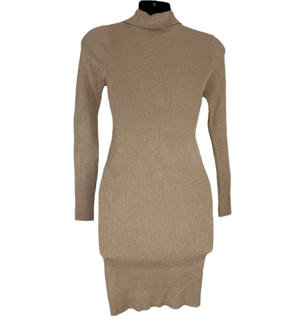 Stradivarius Beige Mini Dress Ribbed Collared Long Sleeve Women’s UK Size XS