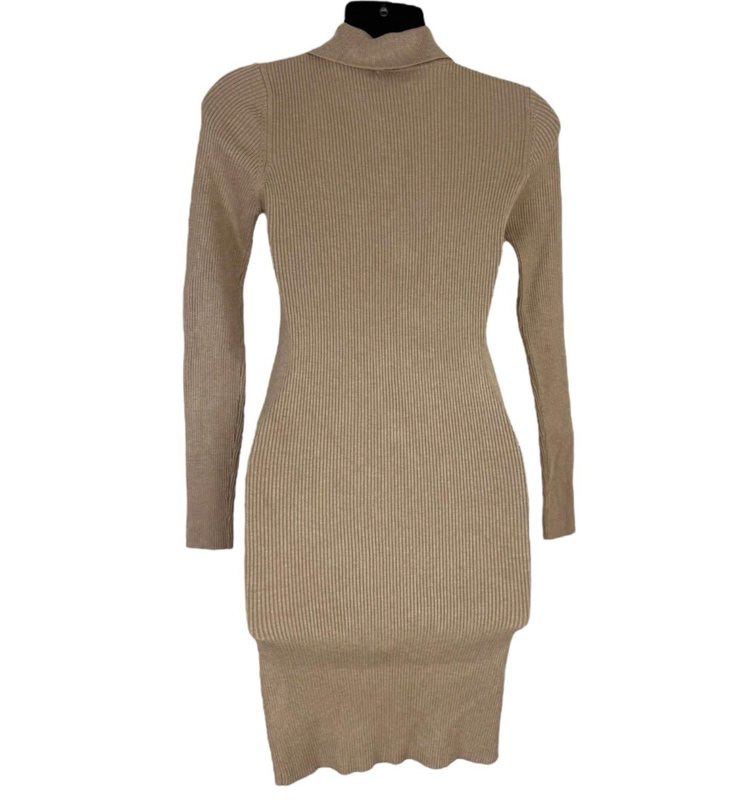 Stradivarius Beige Mini Dress Ribbed Collared Long Sleeve Women’s UK Size XS