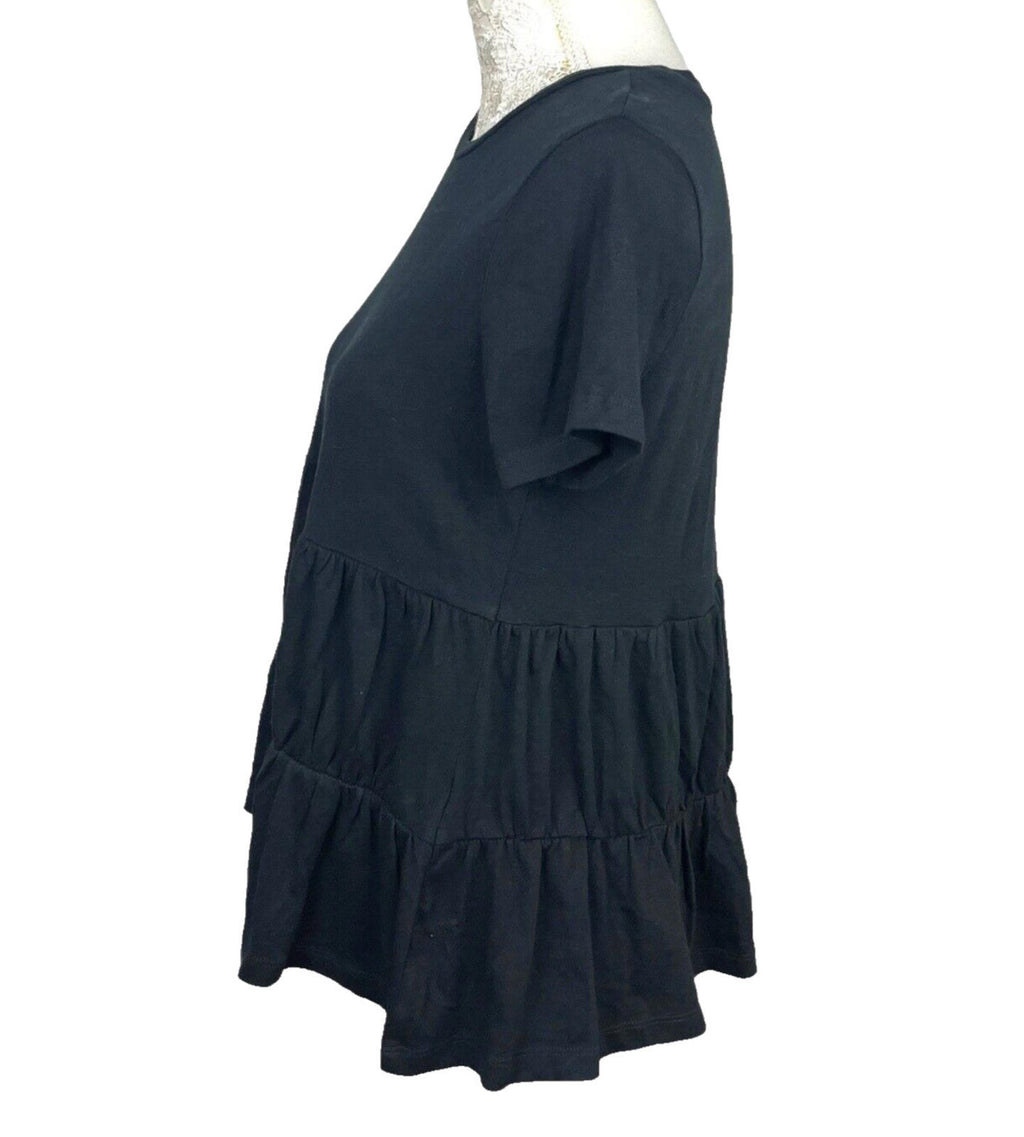 Zara Black Tiered Peplum Top 100% Cotton Women's UK Size S