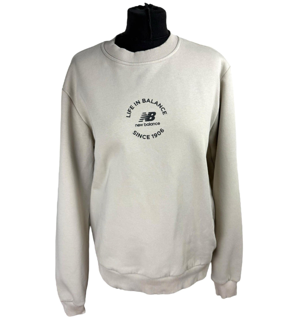New Balance Fleece Lined Sweatshirt Jumper Women’s UK Size XS Beige Crew Neck