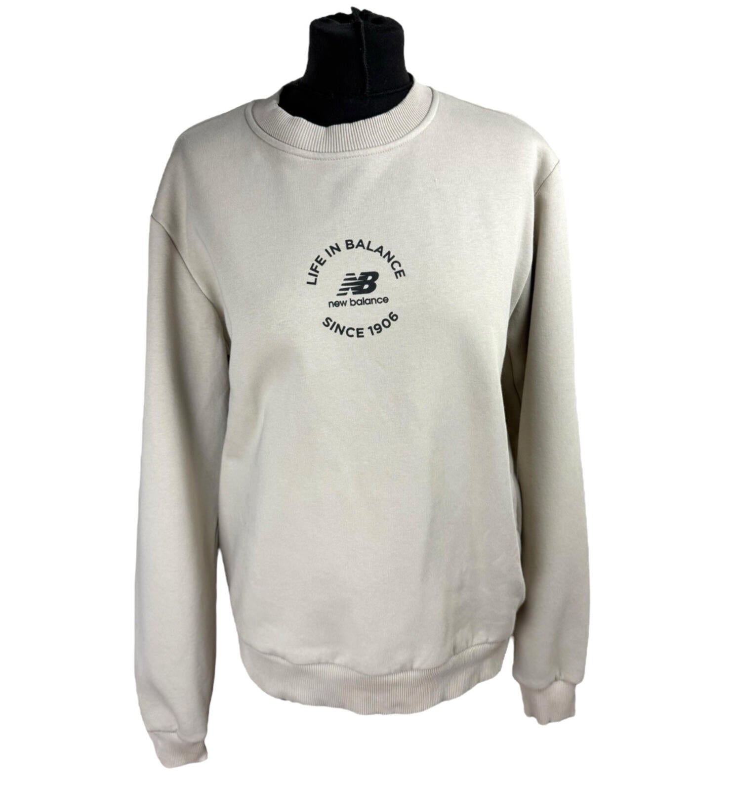 New Balance Fleece Lined Sweatshirt Jumper Women’s UK Size XS Beige Crew Neck