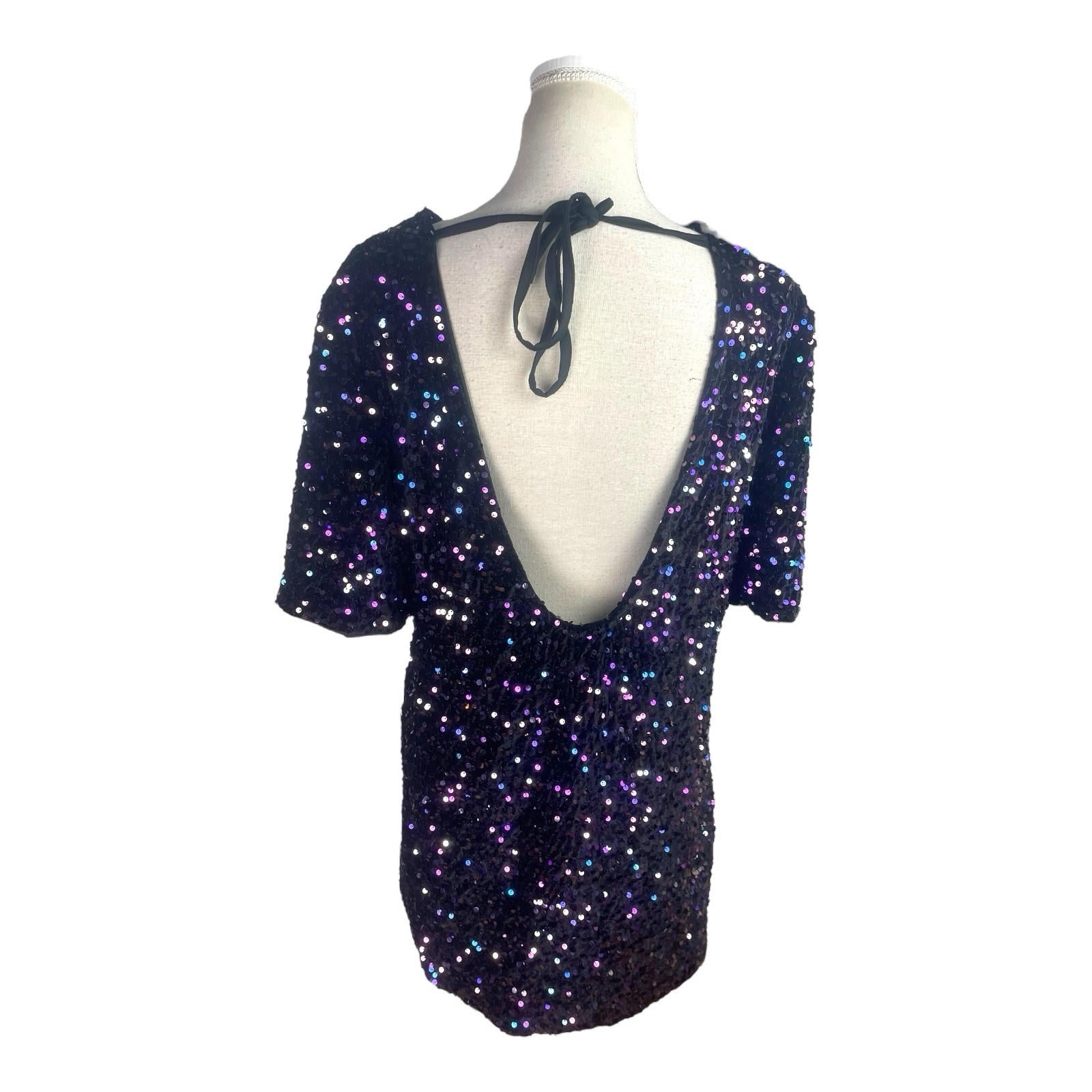 Full Sequin Party Mini Dress Backless Women’s UK Size L (12-14)