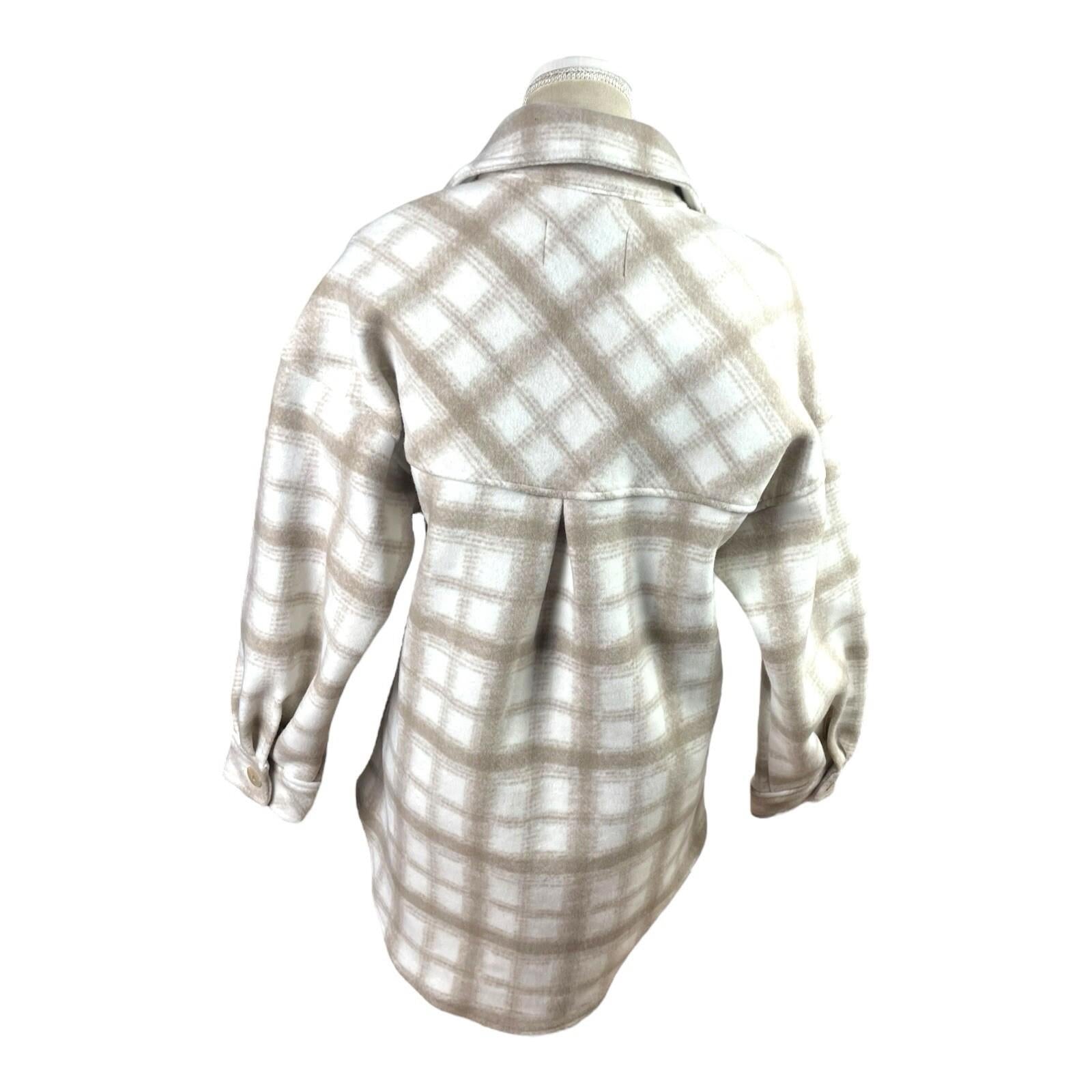 Stradivarius Beige Shirt Jacket Check Brushed Oversized Women’s UK Size XS