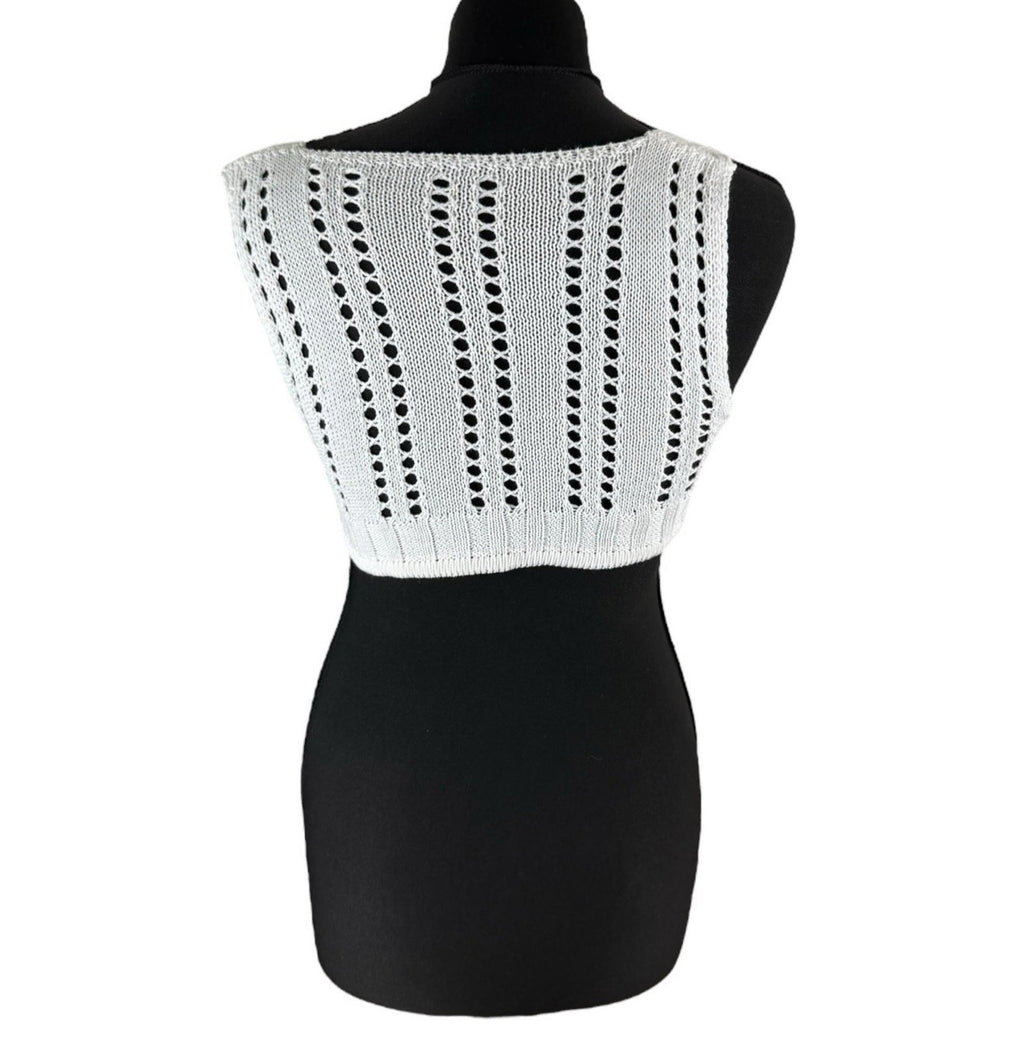 White Knit Micro Crop Top Perforated Hole Design Women’s UK Size 8