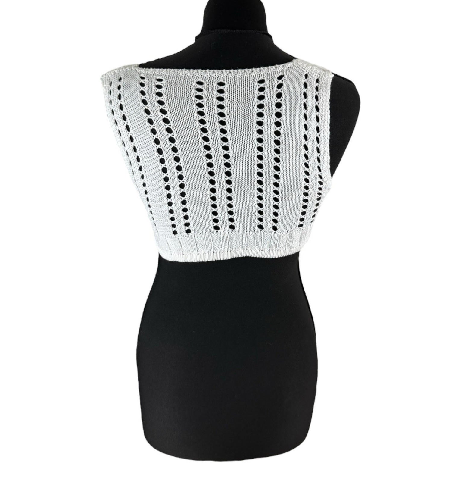 White Knit Micro Crop Top Perforated Hole Design Women’s UK Size 8