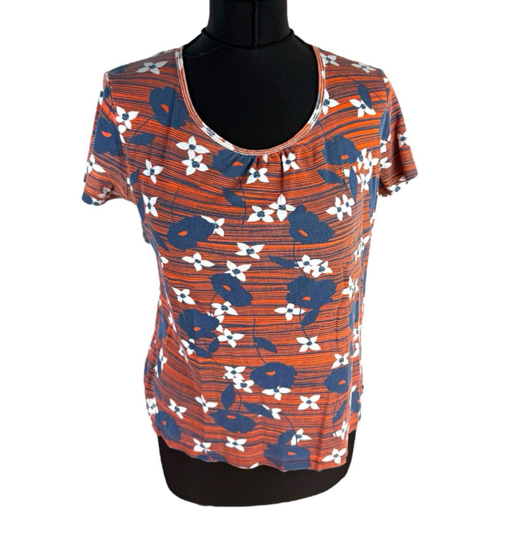 Maine Orange Floral T-shirt Top Blouse Crew Neck Women’s UK Size 14