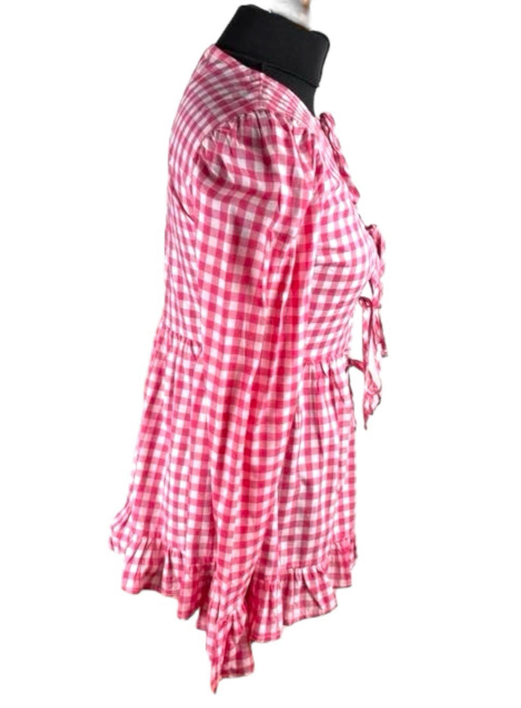 Gingham Tie Front Blouse Long Sleeve Grilled Hem Women’s UK Size S