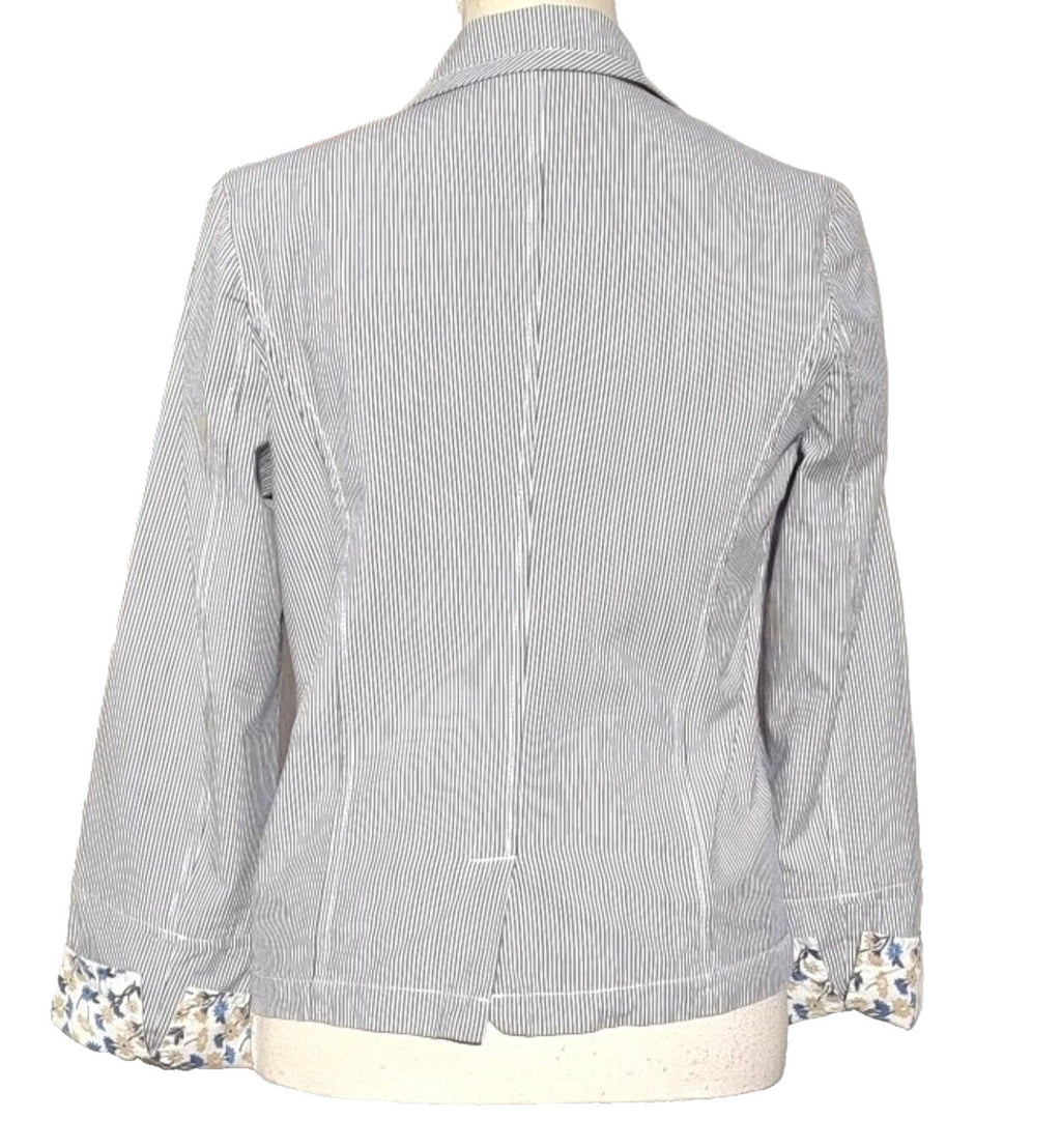 Blue Stripe Blazer Jacket Cotton White Pinstripes Size 10