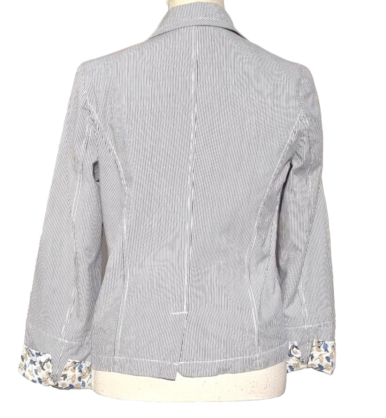 Blue Stripe Blazer Jacket Cotton White Pinstripes Size 10