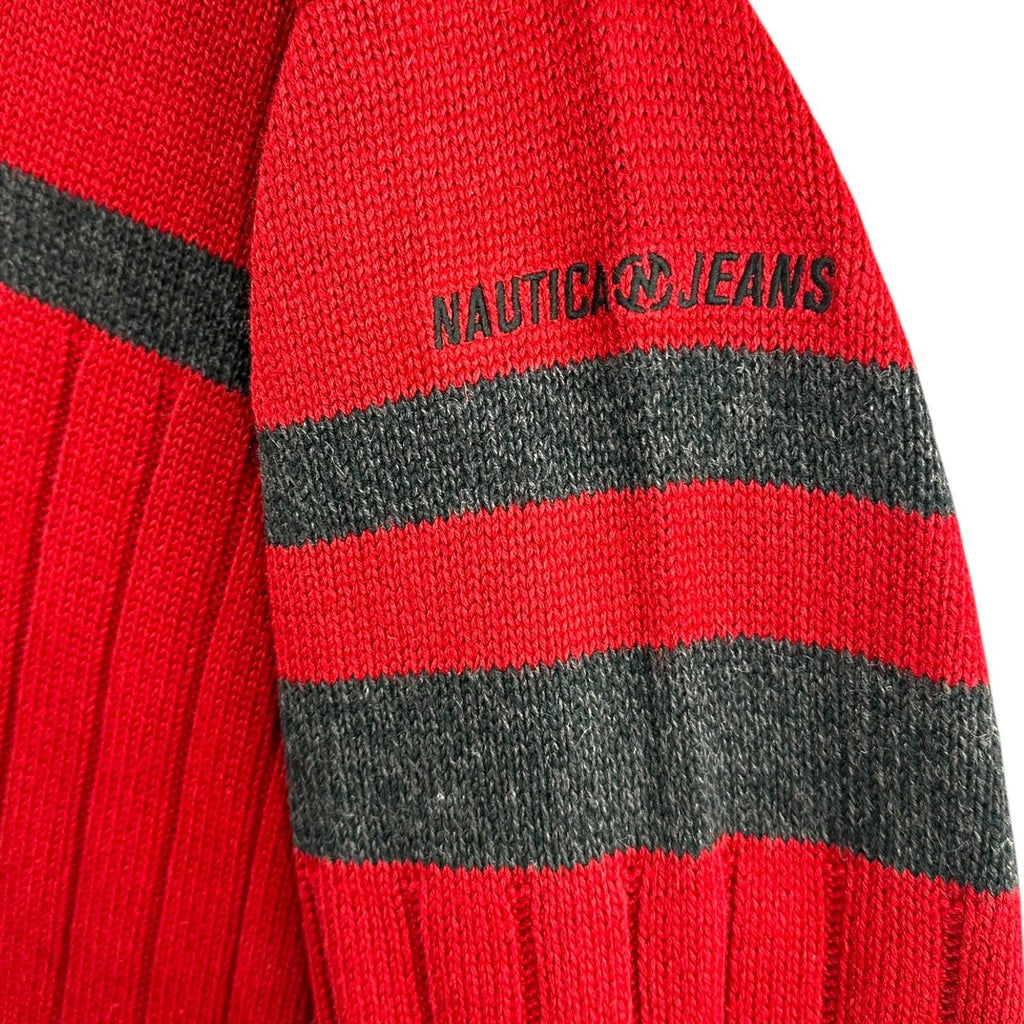 Nautica Knit Jumper Men's UK Size 2XL Red Stripe Embroidered Logo Sweater