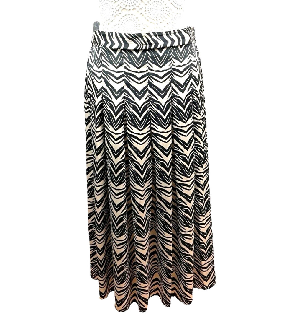 George Pleated Midi Skirt Women’s UK Size 12 Black & Beige Animal Chevron Print