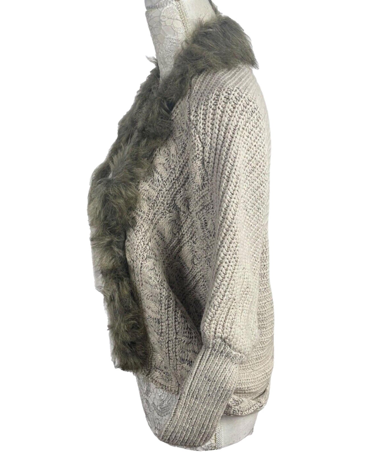 Faux Fur Trimmed Knit Cardigan Sweater Women's UK Size S