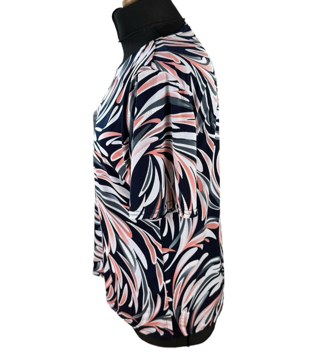 Forever Abstract Print Blouse Women's UK Size L Colorful Swirl Stitch Detail Top