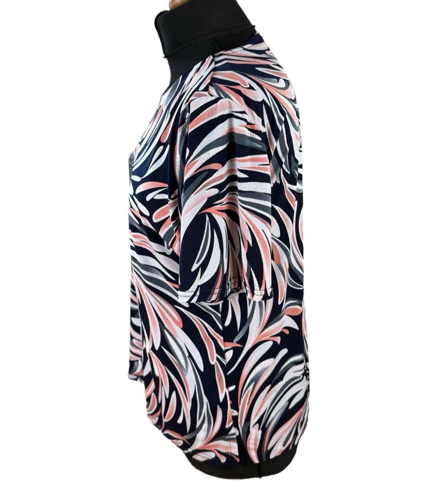 Forever Abstract Print Blouse Women's UK Size L Colorful Swirl Stitch Detail Top
