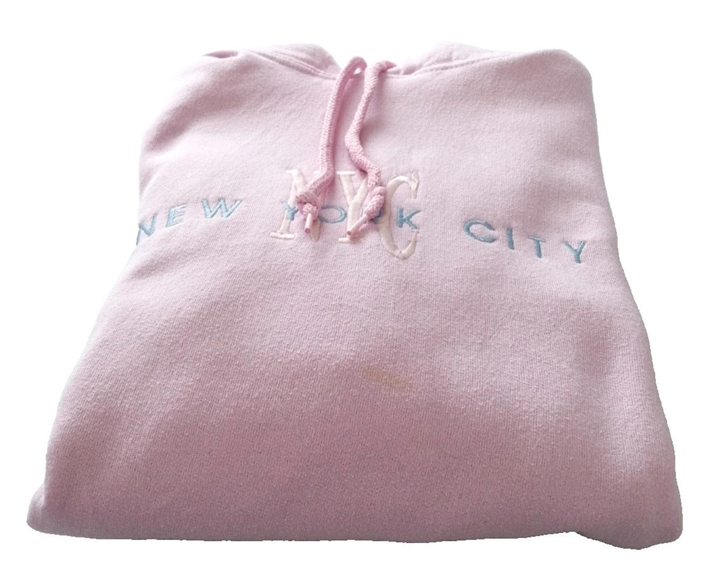 New York City Embroidered Hoodie Men's Size M Pink Jersey Hooded Pockets Sports