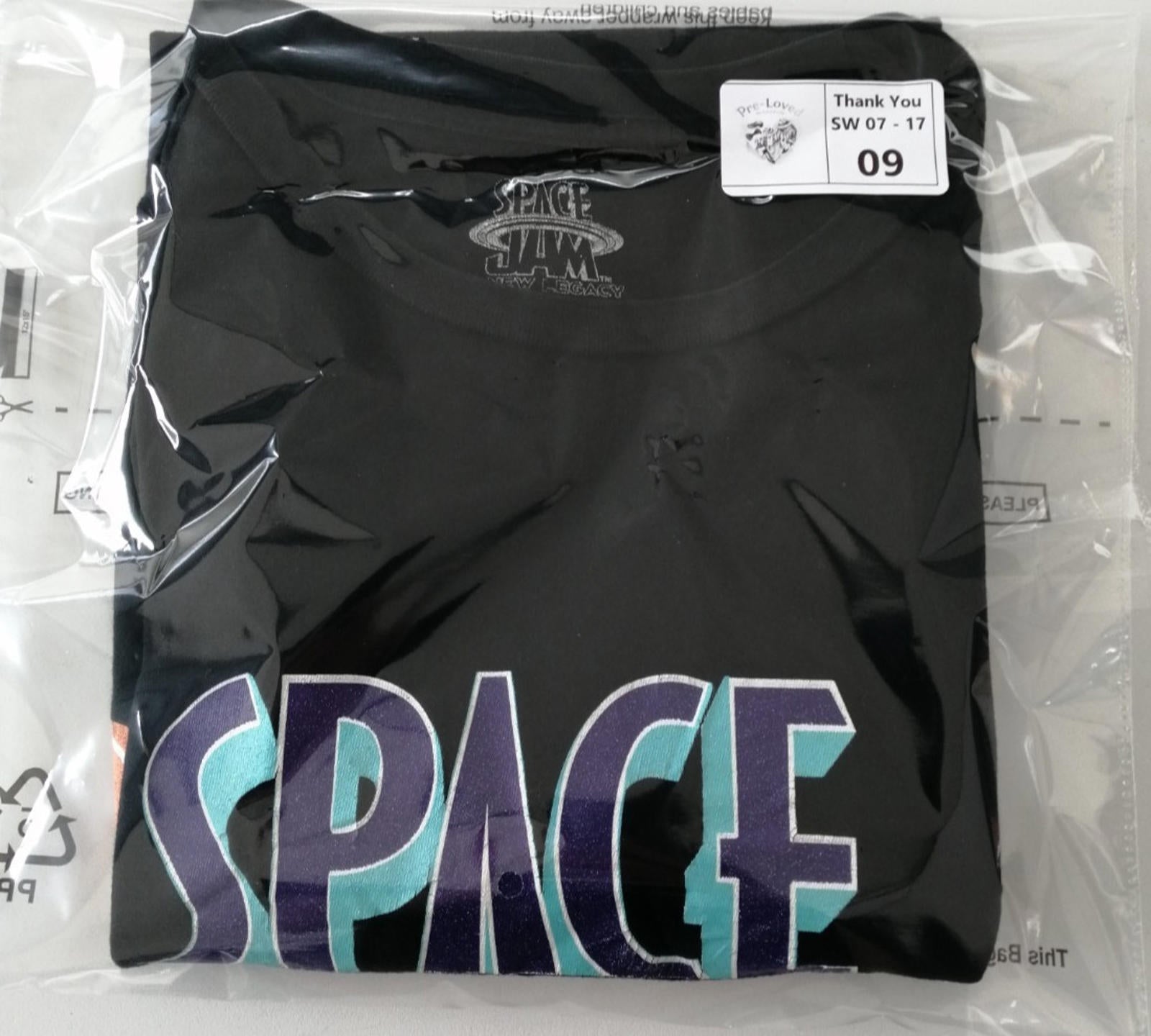 Space Jam Graphic Print T-Shirt Men's Size S/P Black 100% Cotton