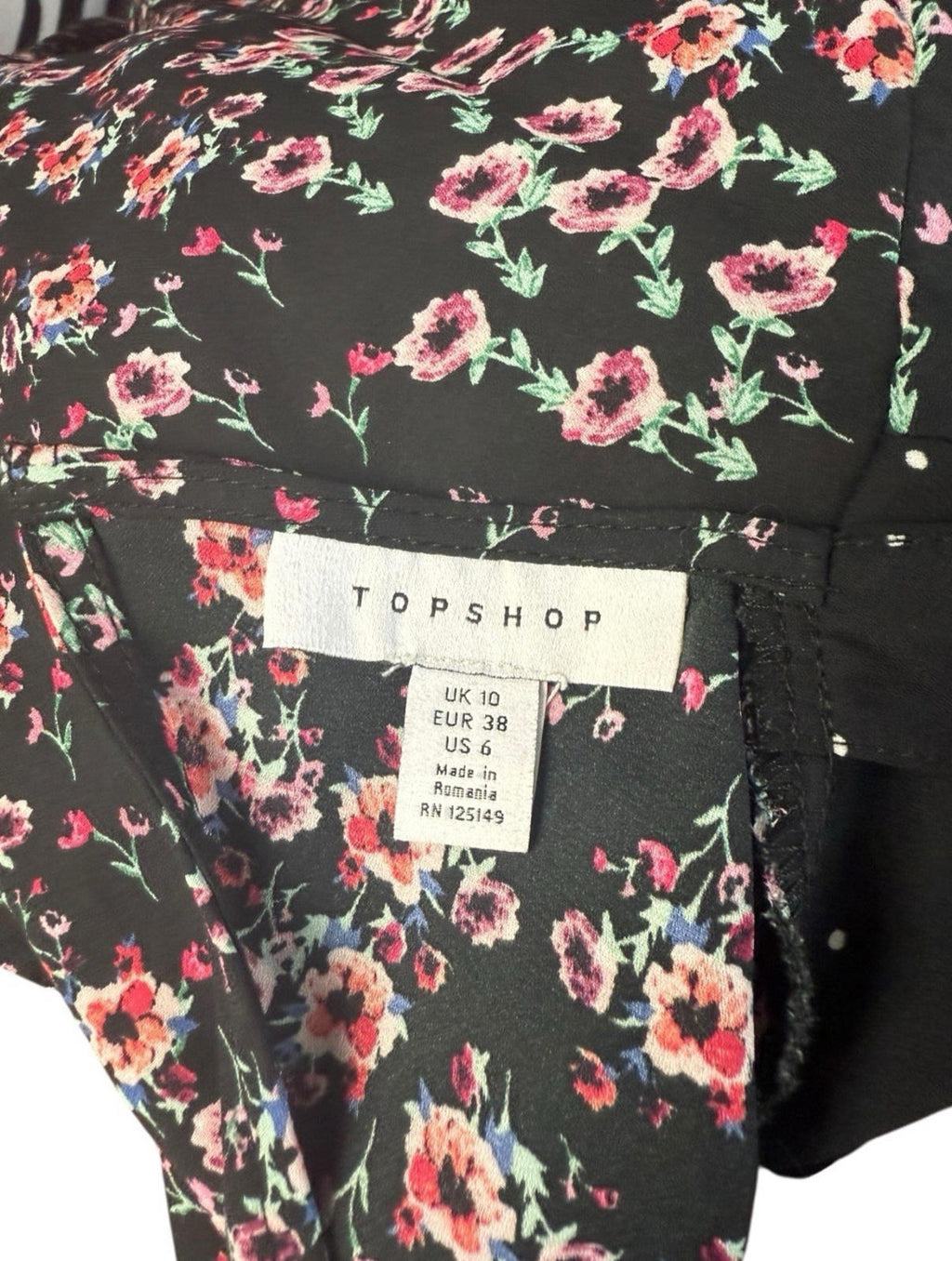 Topshop Black Floral Croptop Backless Hugh Neck Long Sleeve Women’s UK Size 10