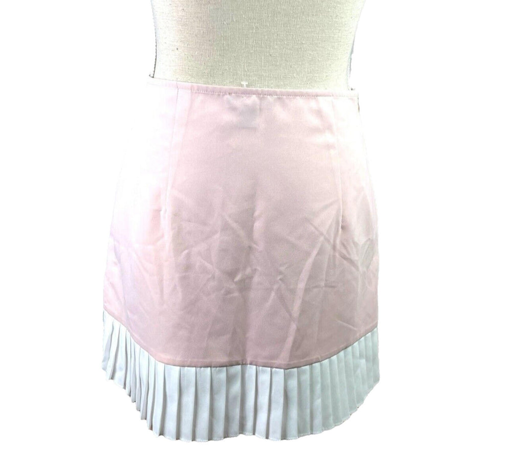 Pretty Little Thing Mini Skirt Pink White Pleat Trim Women’s UK Size 8