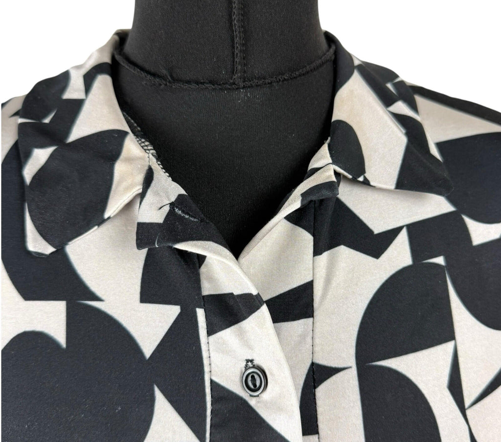 River Island Blouse Women’s UK Size 10 Black White Graphic Print Belted Collared