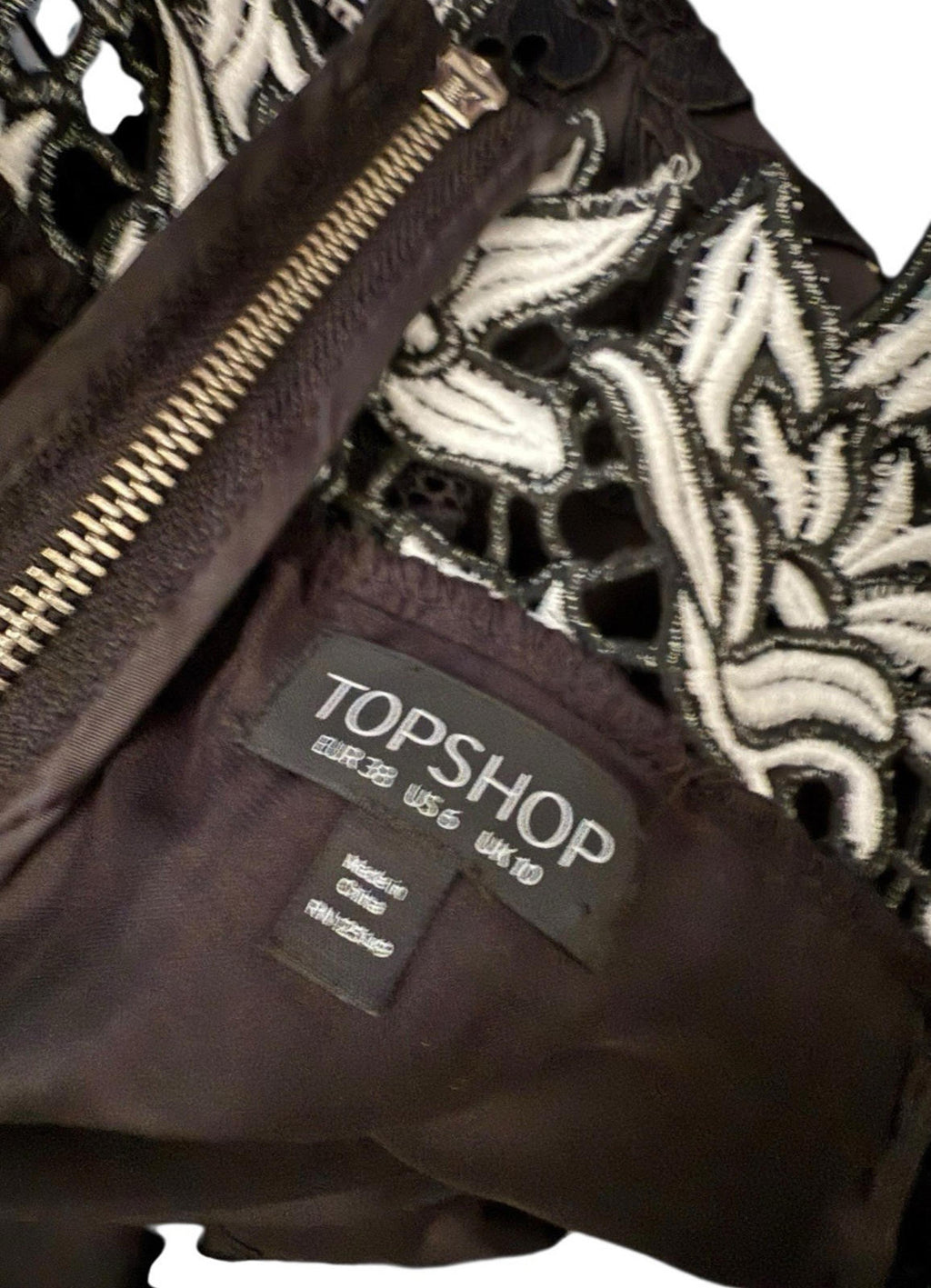 Topshop Black White Floral Lace Tank Top Strapping Sleeve Women’s UK Size 10