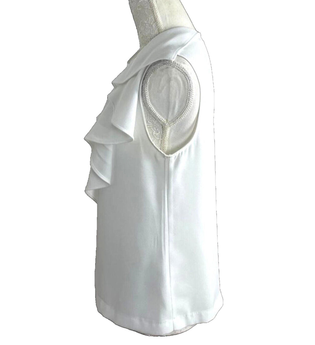 Zara Vest Top Blouse White Satin Ruffled Collar Women's UK Size M