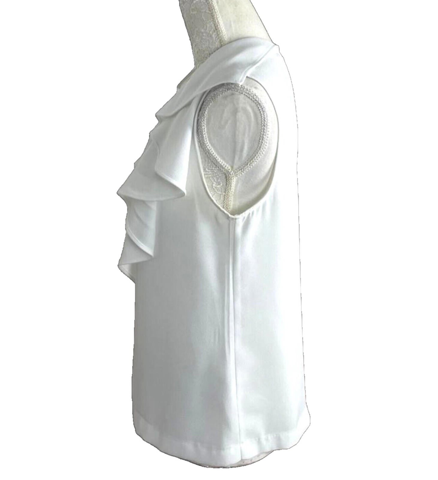 Zara Vest Top Blouse White Satin Ruffled Collar Women's UK Size M