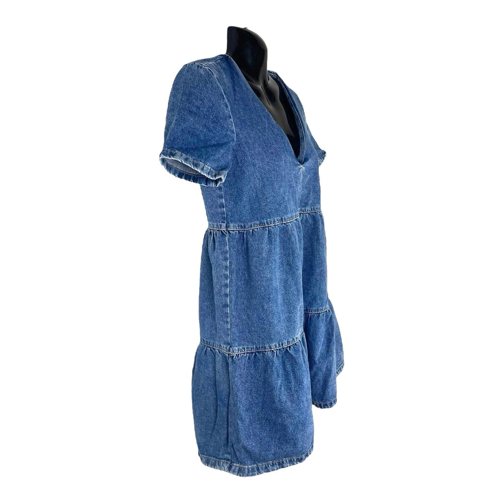 Divided Denim Smock Dress Tiered 100% Cotton Women’s UK Size XS