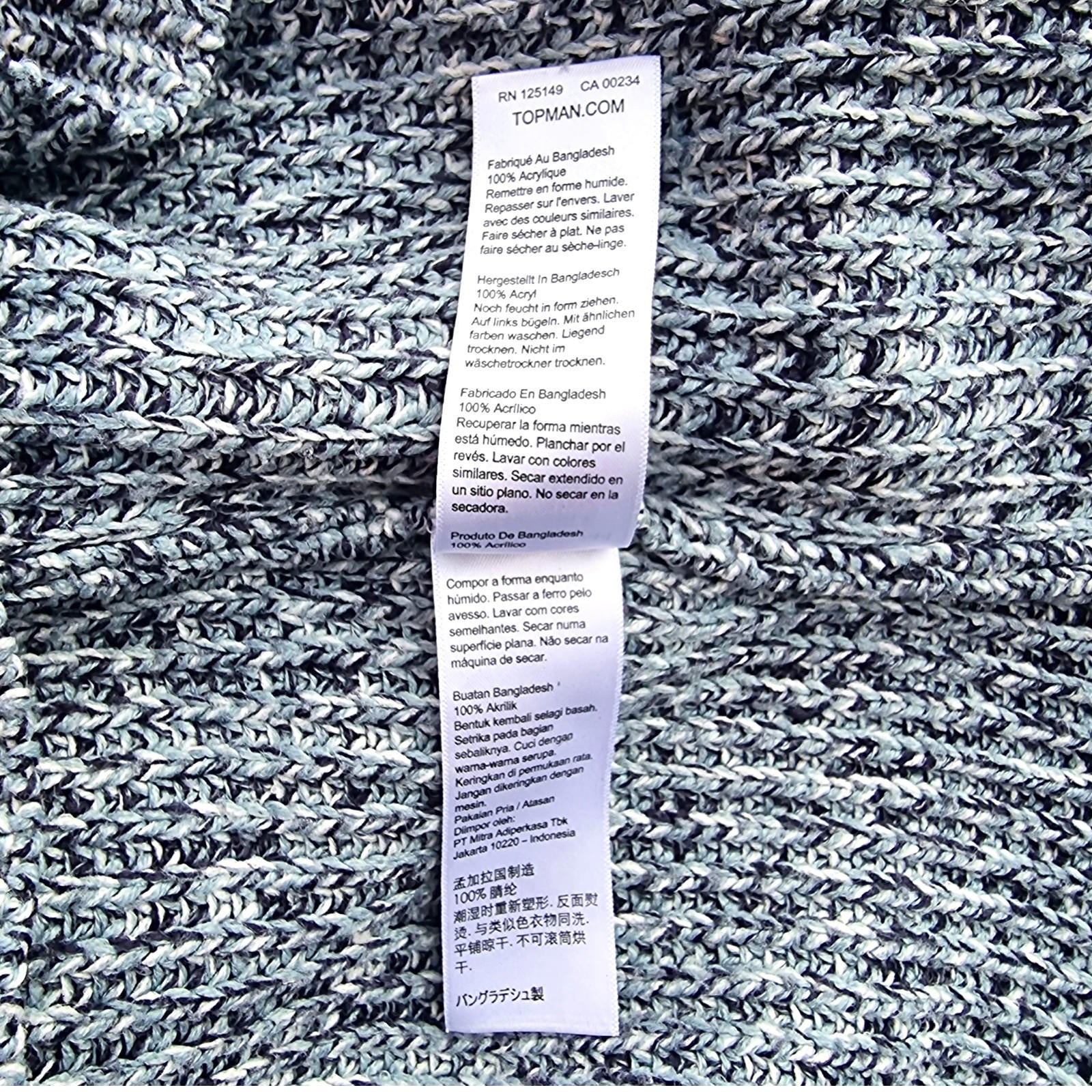 Topman Knit Jumper Men's UK Size M Blue White Crew Neck Sweater 100% Acrylic