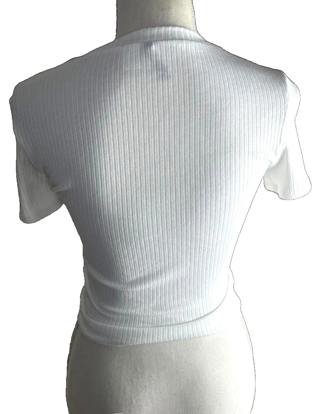 Divided Crop Top Women's UK Size S White Ribbed Ruffle Bow Detail Summer Cropped