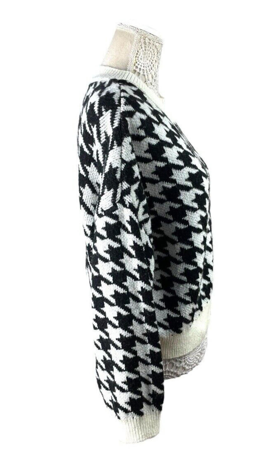 Stradivarius Black & White Houndstooth Jumper Relaxed Fit Women’s UK Size XS