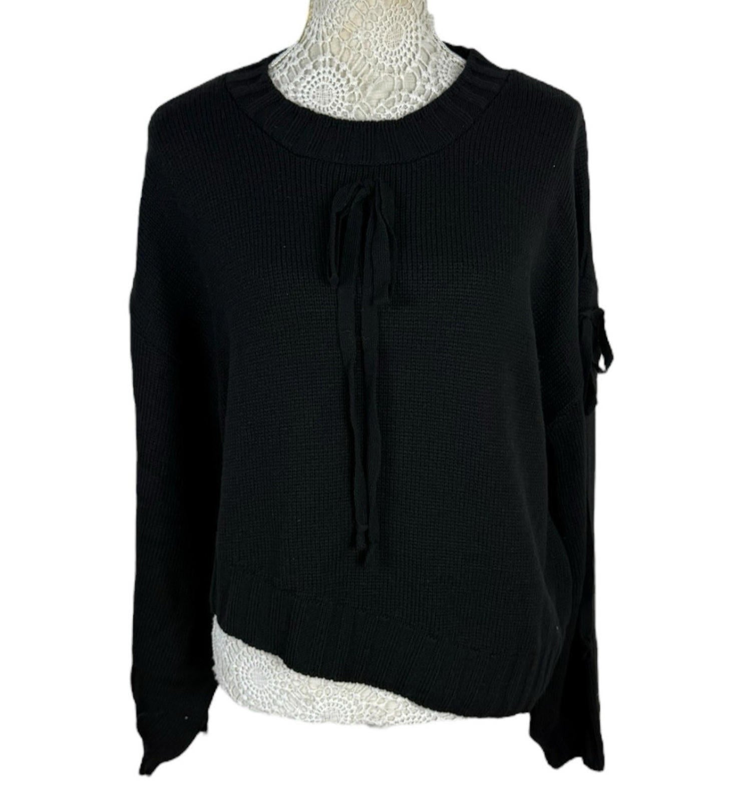Black Knit Jumper Relaxed Fit Bow Detail Crew Neck Women’s UK Size S