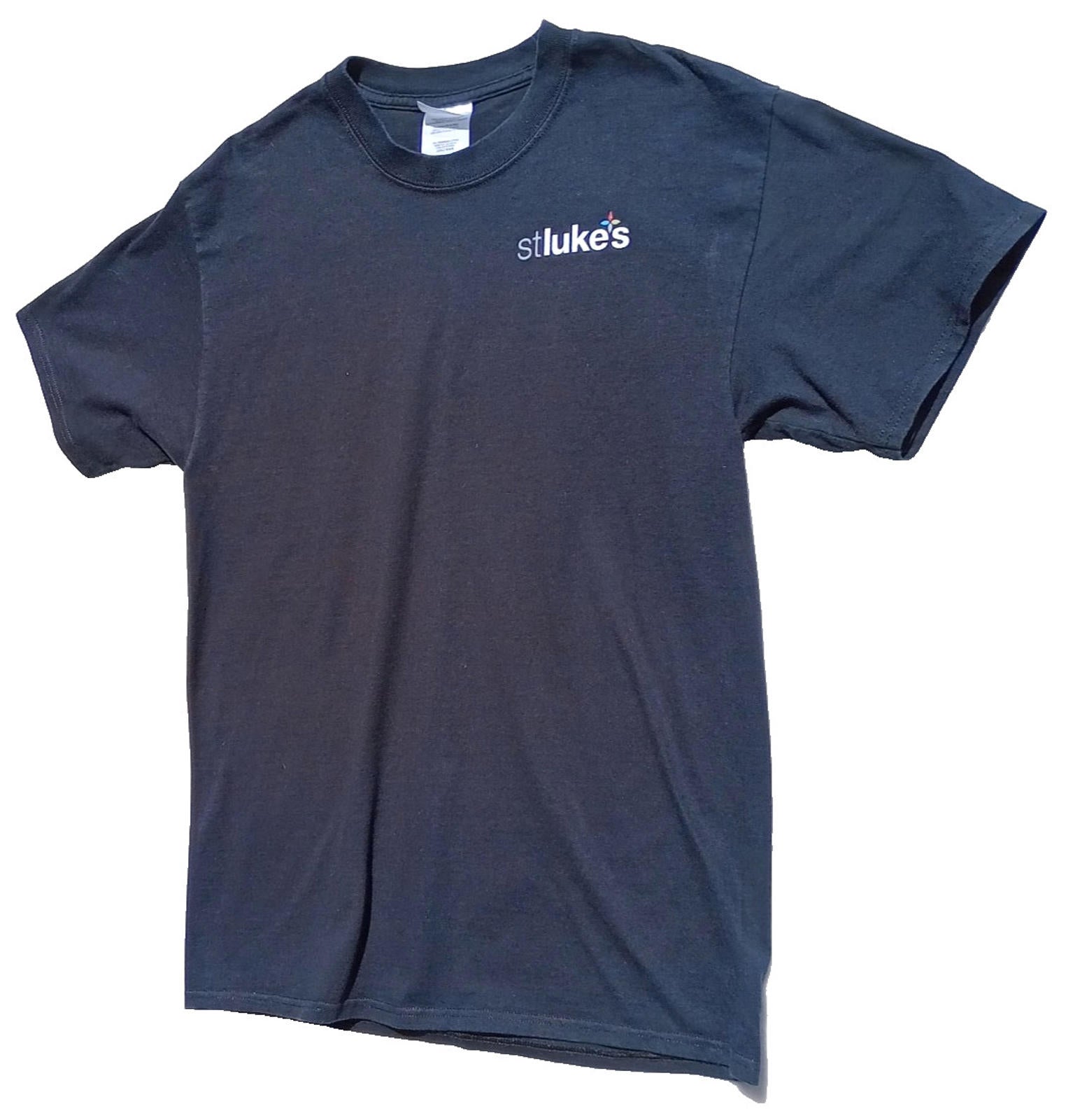 St Luke's Print T-Shirt Women's UK Size M Black Crew Neck Cotton Double Sided