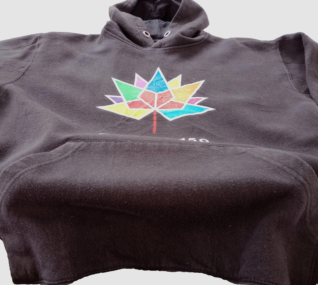 150th Canada Celebration Hoodie Men's UK Size S Black Jersey Hooded Pockets