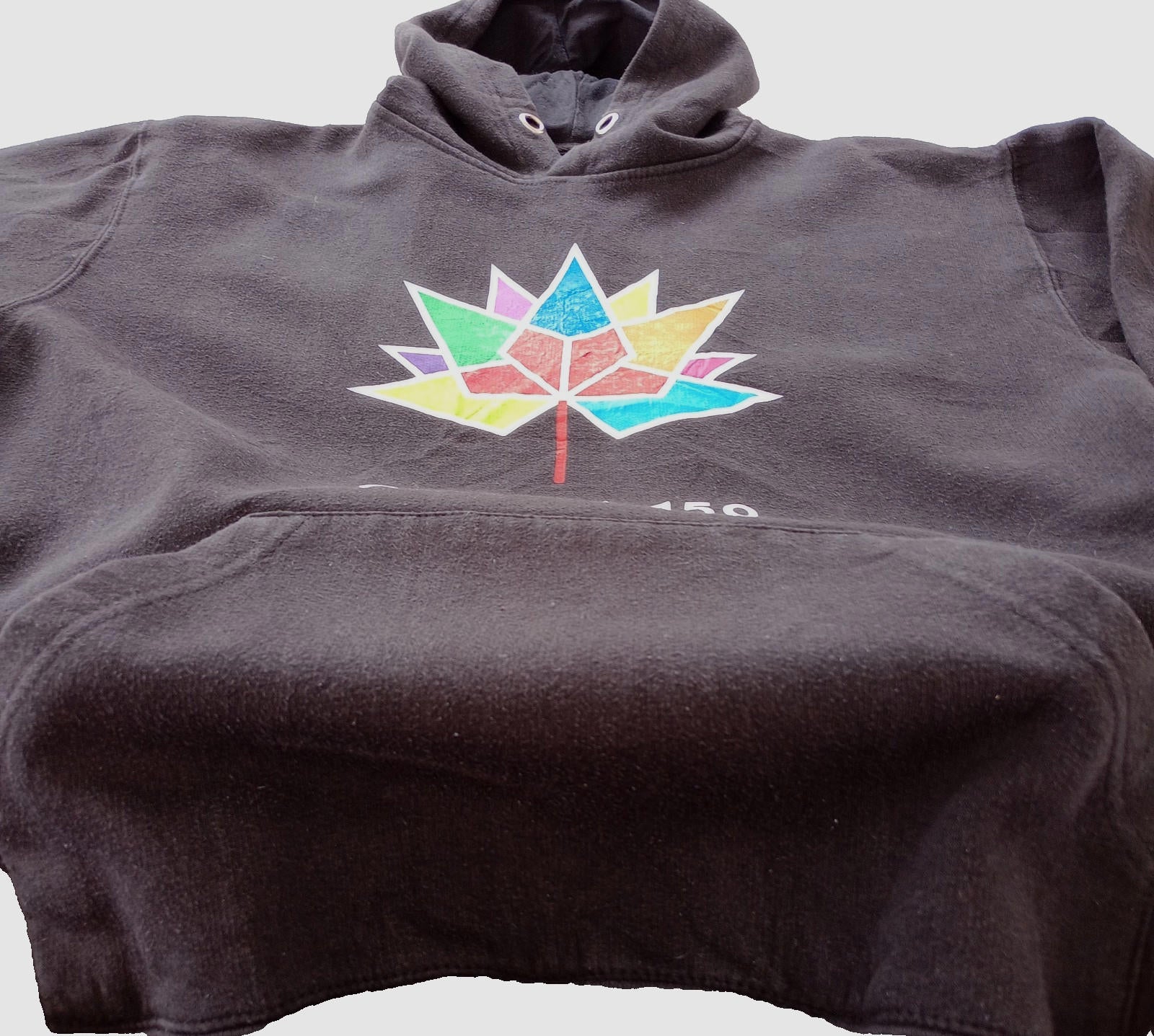 150th Canada Celebration Hoodie Men's UK Size S Black Jersey Hooded Pockets