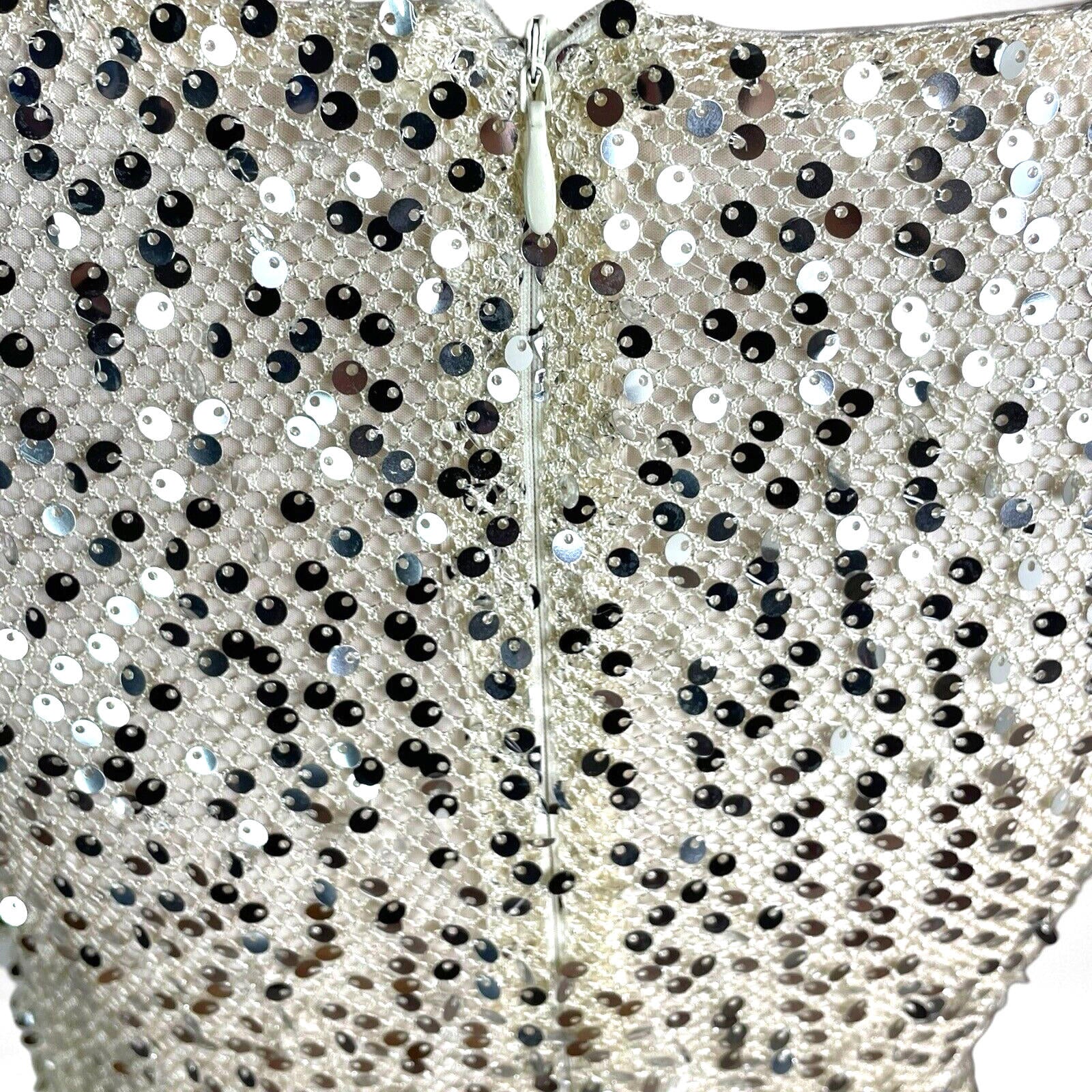 Silver Sequin Mini Dress Women’s UK Size 8 Long Sleeve Cowl Neckline Occasion