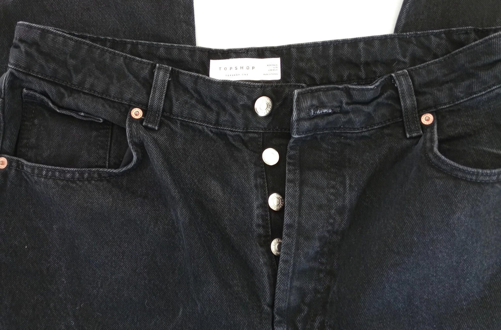 Topshop Jeans Men's UK Size 34" Waist 32" Leg Black 100% Cotton 5 Pocket Design