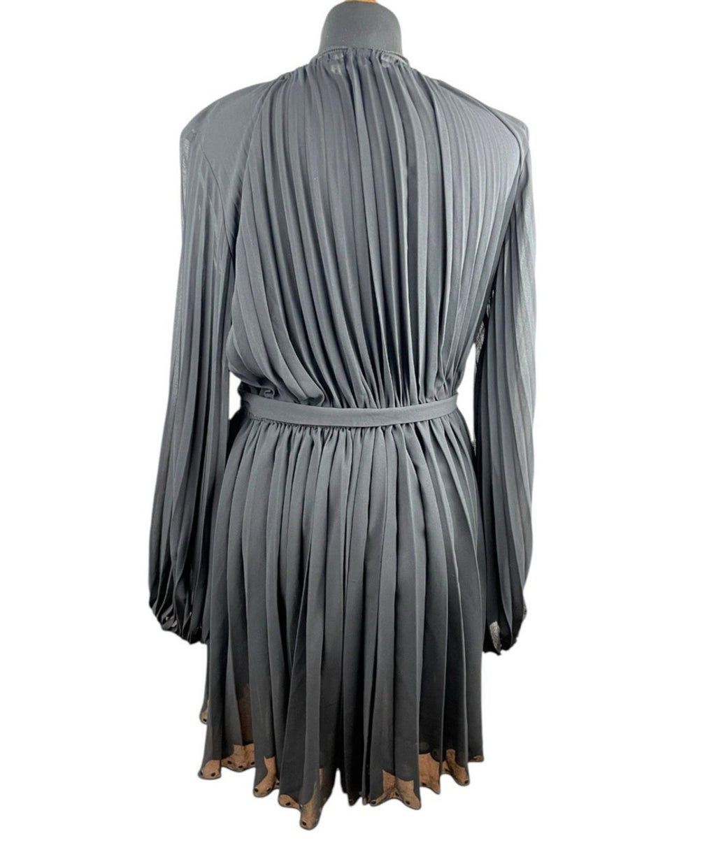 Zara Black Pleated Chiffon Dress Knee Length Women’s UK Size M