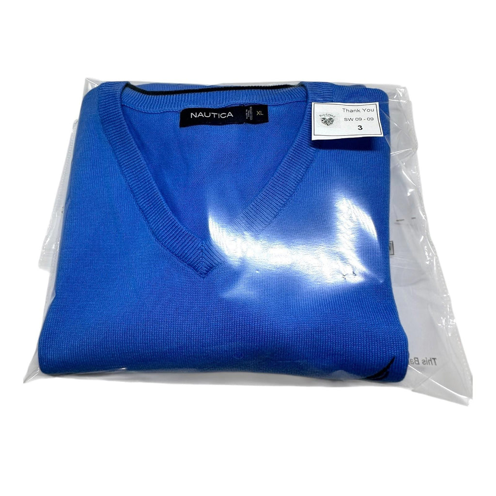Nautica Sweater Vest Men's UK Size XL Blue Sleeveless 100% Cotton V-Neck