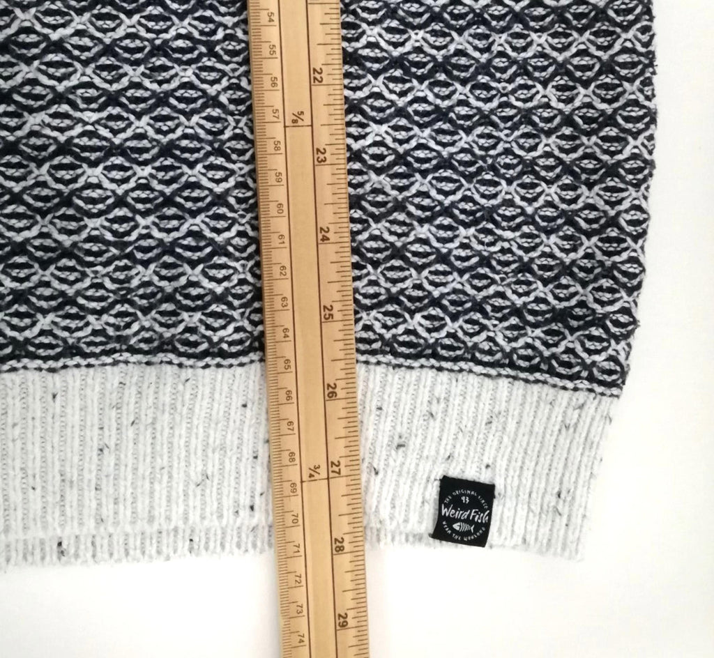 Weird Fish Chunky Knit Jumper Men's UK Size 2XL Navy White Crew Neck Sweater