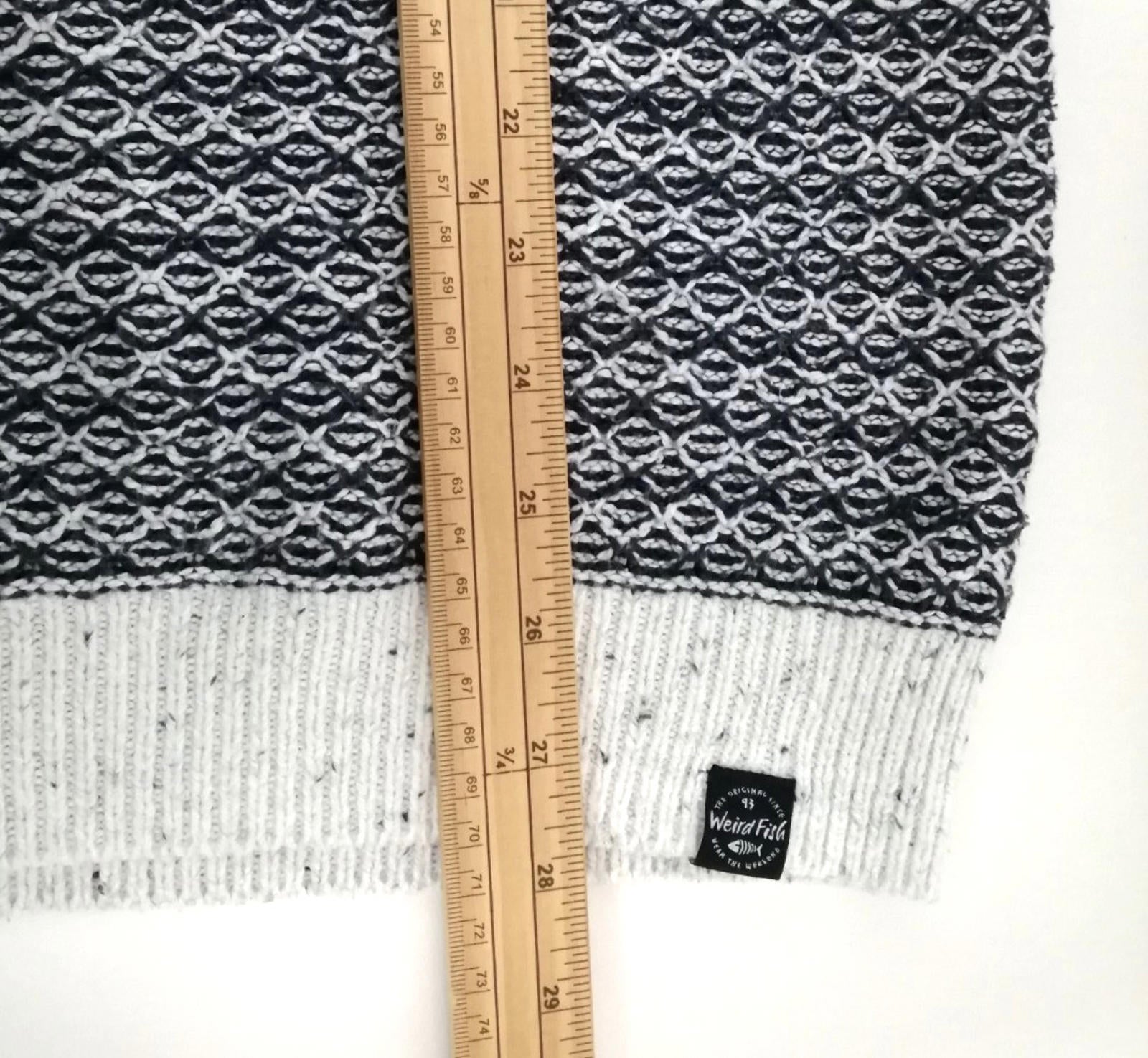 Weird Fish Chunky Knit Jumper Men's UK Size 2XL Navy White Crew Neck Sweater