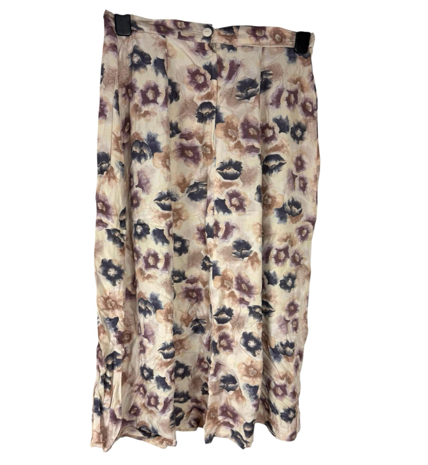 BHS Satin Midi Skirt Women’s UK Size 16 High Waist Aline Floral Beige Pink