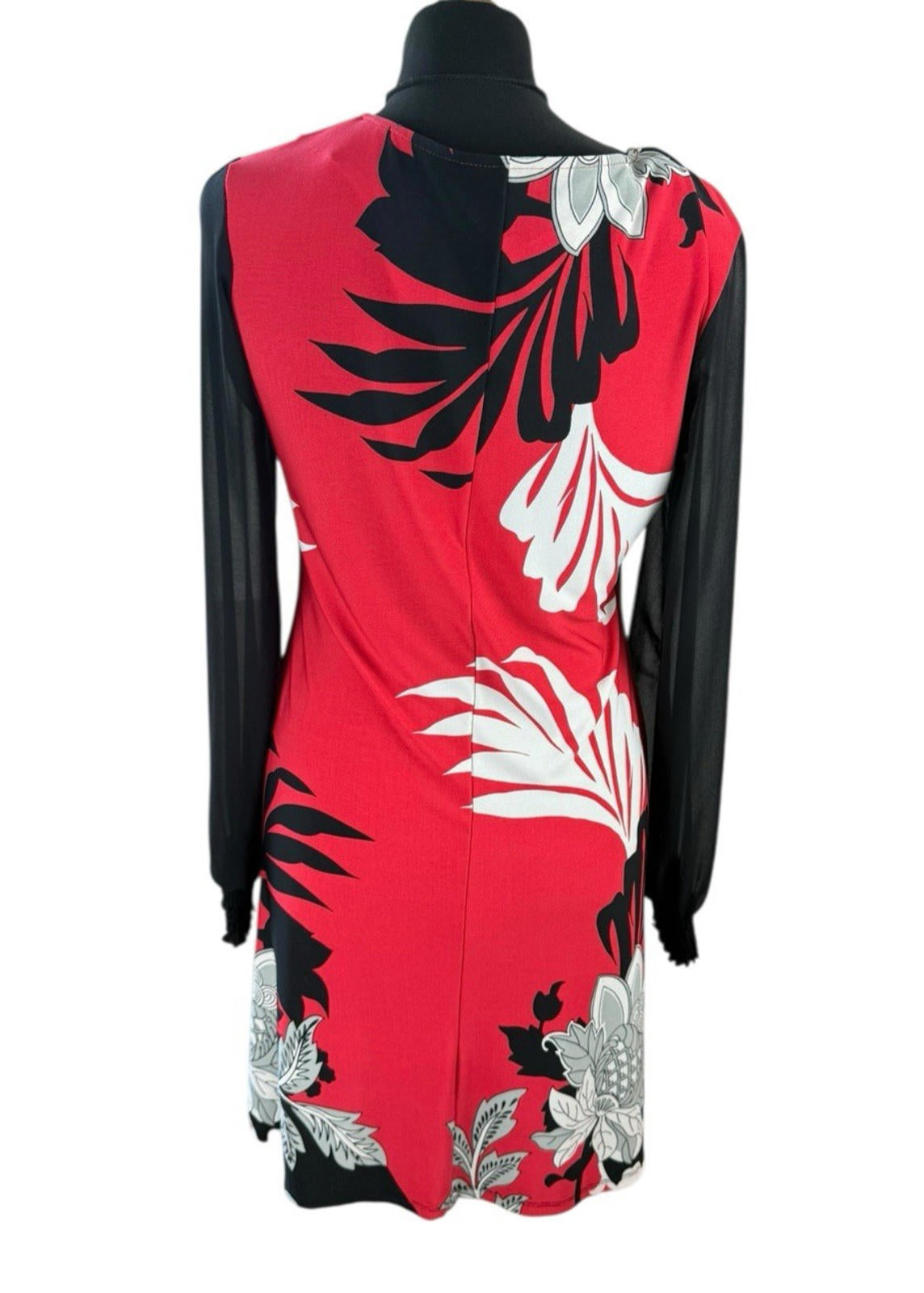 Star By Julian Macdonald Black Red Dress Sheer Sleeve Floral Women’s UK Size 12