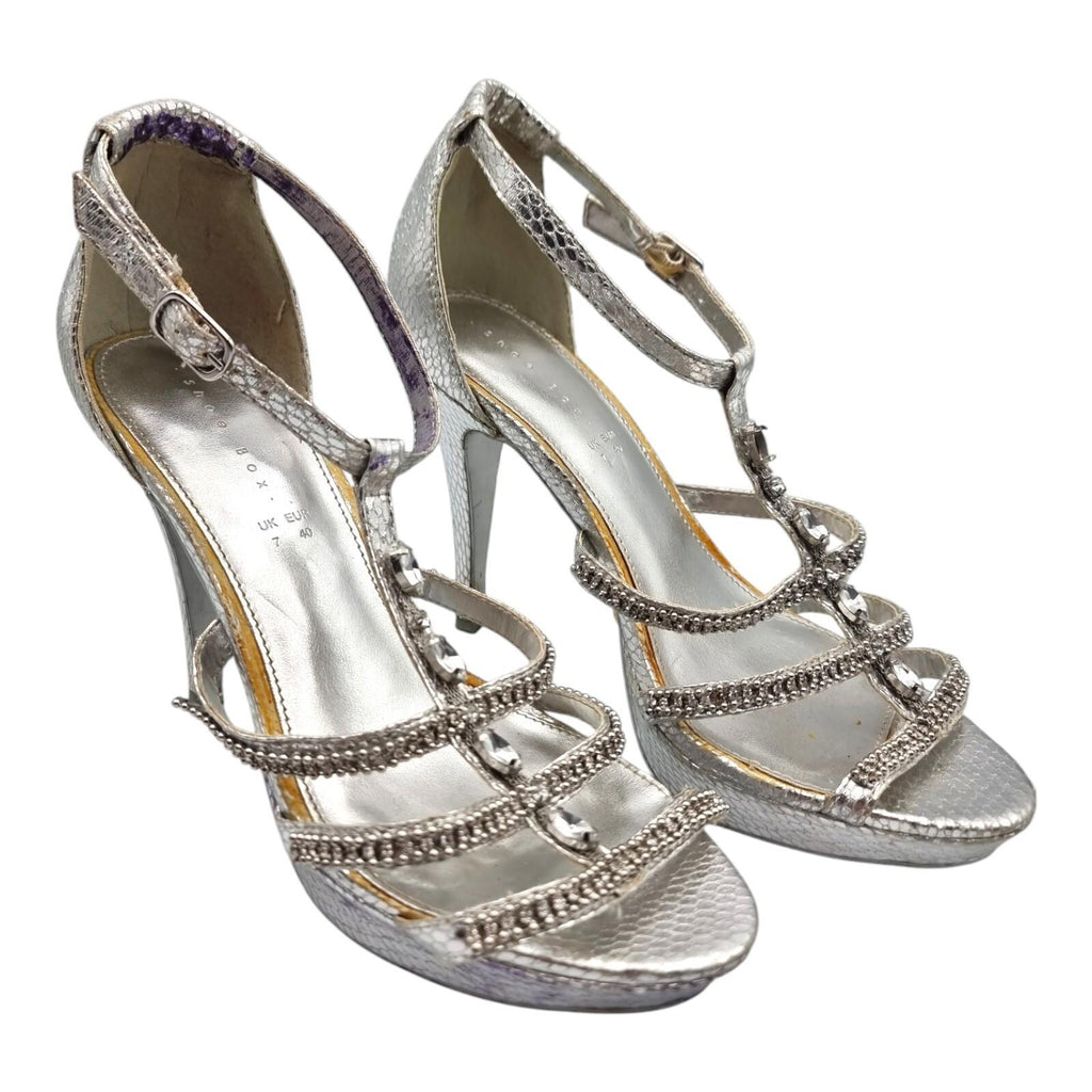 Shoe Box Silver Embellished High Heel Sandles Womens UK Size 7